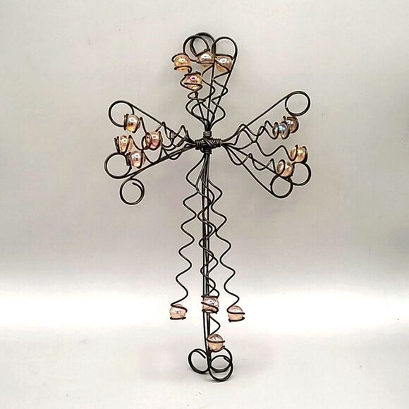 Wire Wrapped Beaded Cross Wall Art - Picture 1 of 4